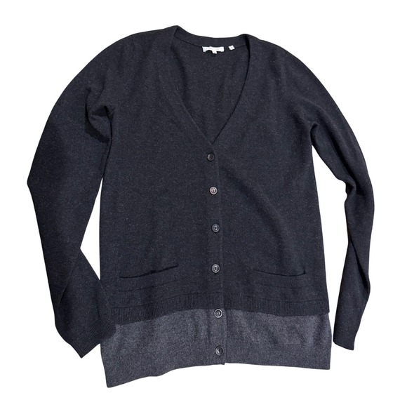 Vince Charcoal Gray black cashmere V Neck Button Front 100% Cardigan Sweater M